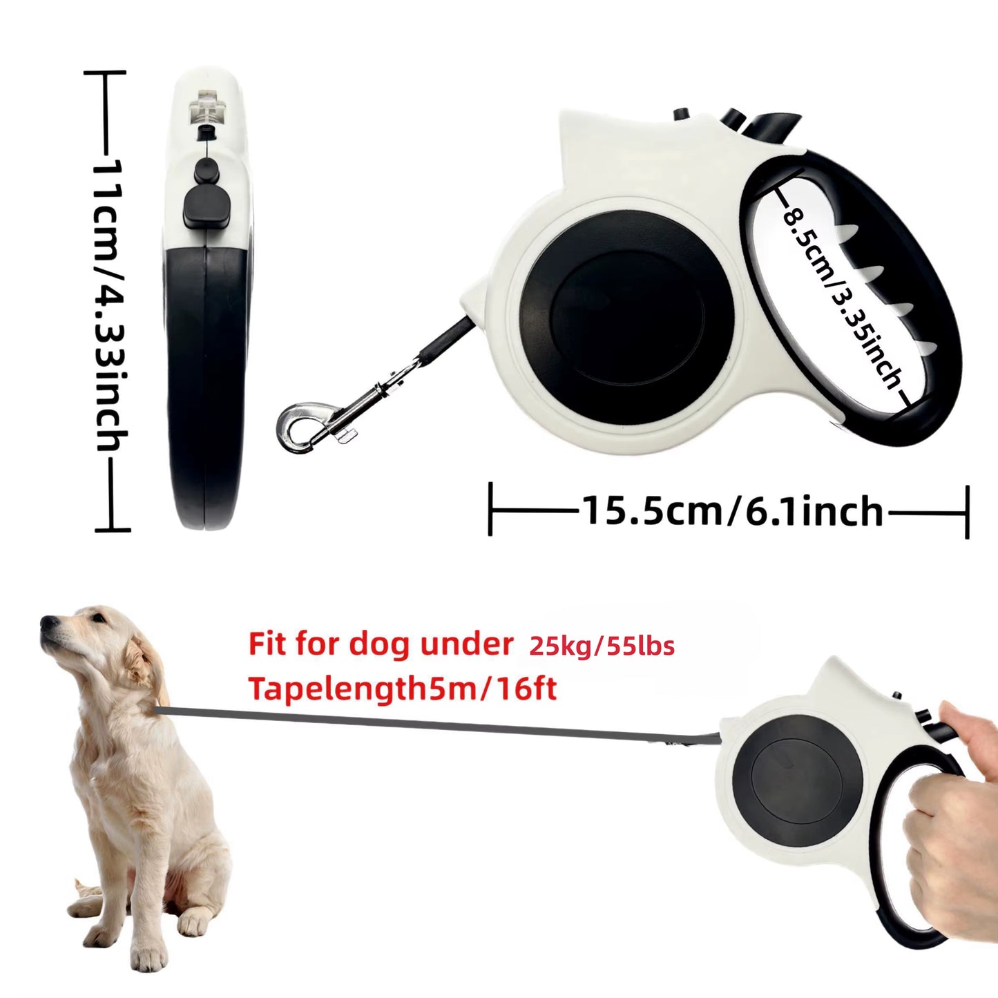 1Pc Illuminated Retractable Dog Leash -16Ft, Adjustable,Ldeal for Medium and Large Dogs, Perfect for Nighttime Walks and Runs